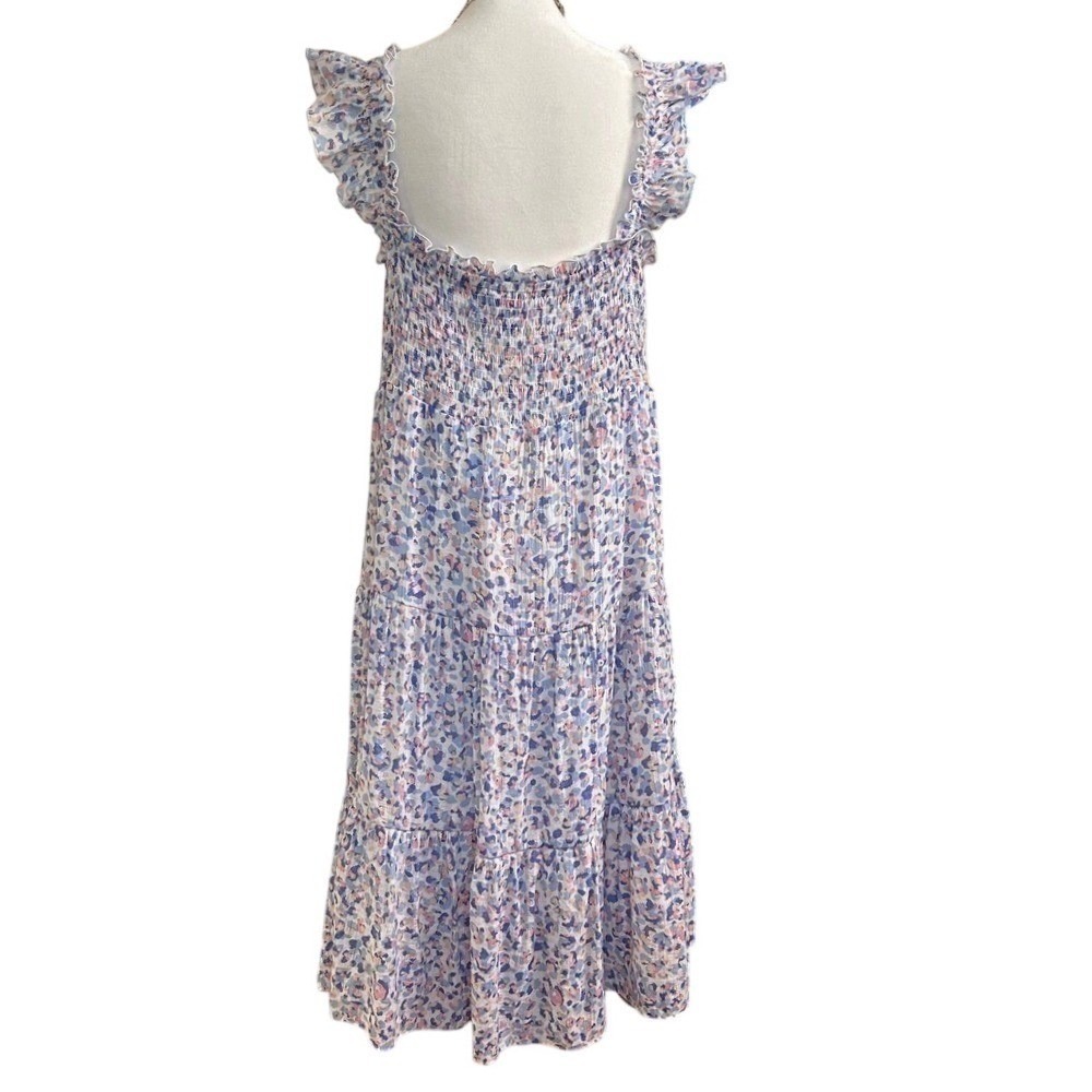 Nanette Lepore Midi Dress Summer 14 Blue Pink Boho Tiered Smocked Ruffle - Picture 2 of 9
